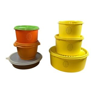 Vintage Tupperware Harvest Gold Orange Yellow Wonderlier Servalier Bowl Set 6pc